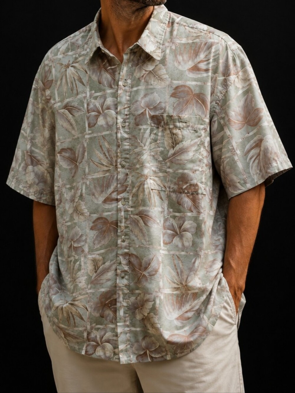 Pierre Cardin Hawaiian Floral Button-Front Cotton Shirt Korea Made Men Size XL